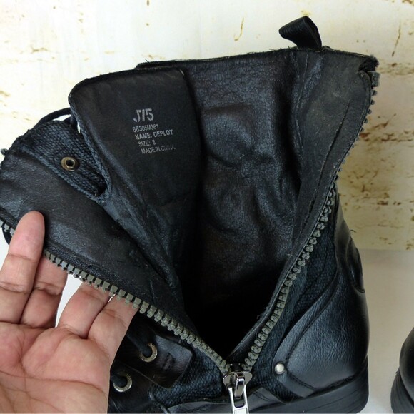 J75 Jump Deploy Combat Boots Men 8 Fit 9 Black Leather Lace Up Zip Military Moto - Picture 15 of 15